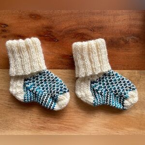 SOLD! Cozy Cream and Blue Knit Baby Socks